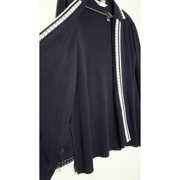 Exclusively Misook Size XS Navy Blue White‎ Trim Open Front Knit Cardigan Jacket - Picture 6 of 7